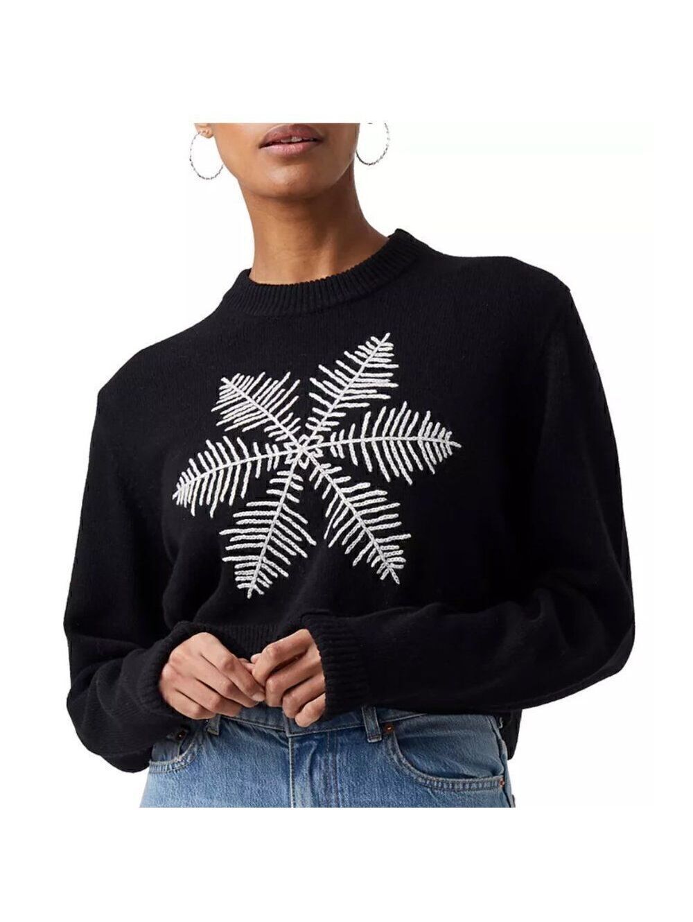 French Connection Cropped Y2K 90s Embroidered Snowflake Sweater S NWT